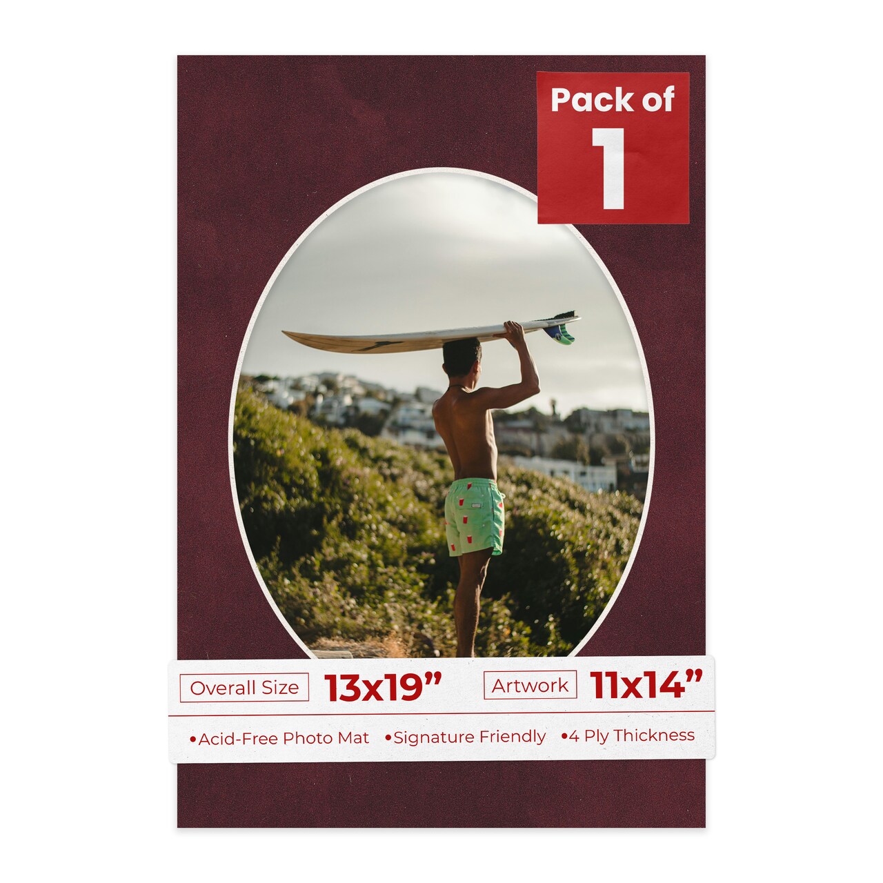 Dark Red Suede Mat Board for 13x19 Frames - Oval Opening for 11x14 Photos